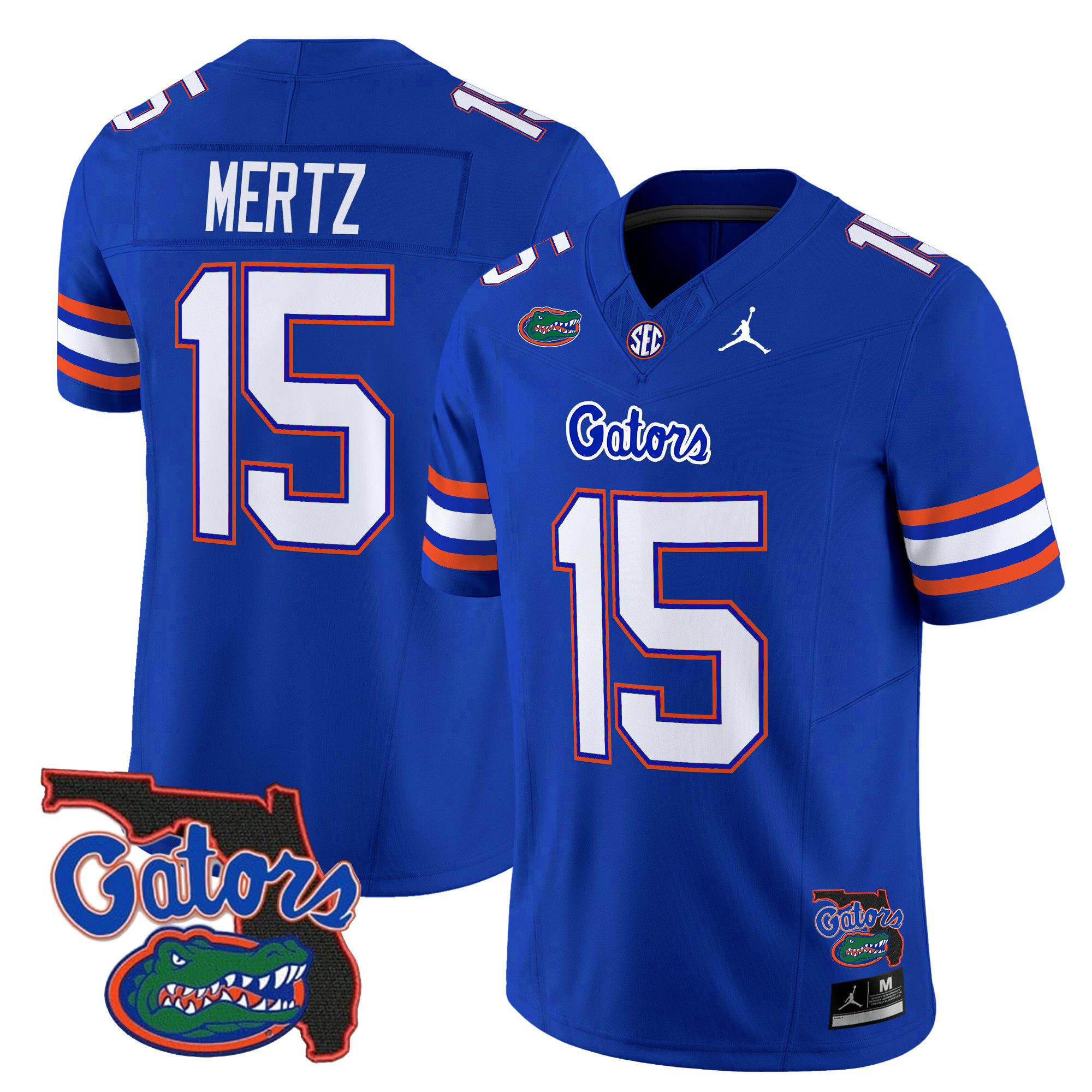 Men Florida Gators #15 Mertz Blue 2024 Florida Patch Vapor Limited NCAA Jersey style 1